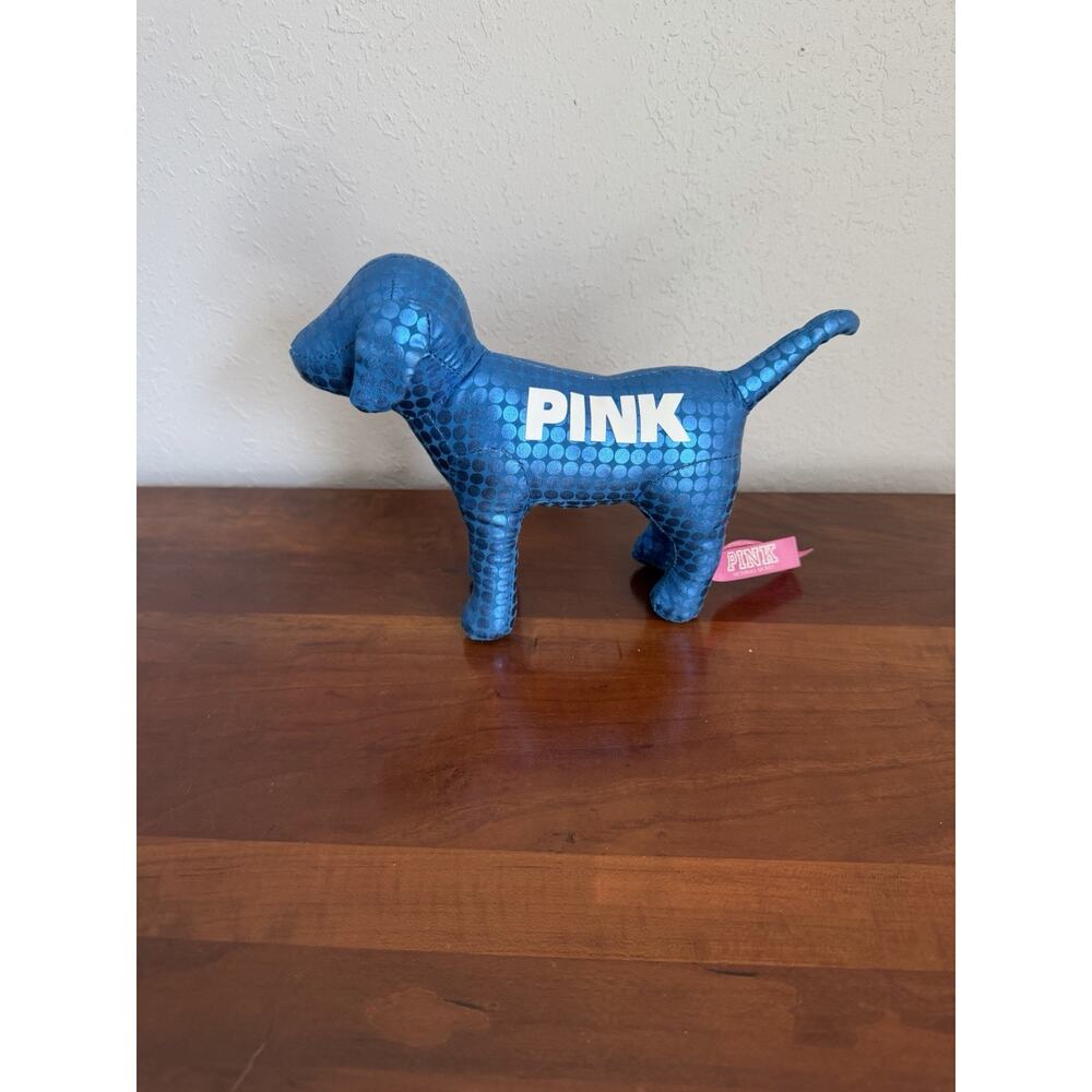 PINK Victoria Secret Metallic Blue Stuffed Dog Shiny 7 inches Plush Collect